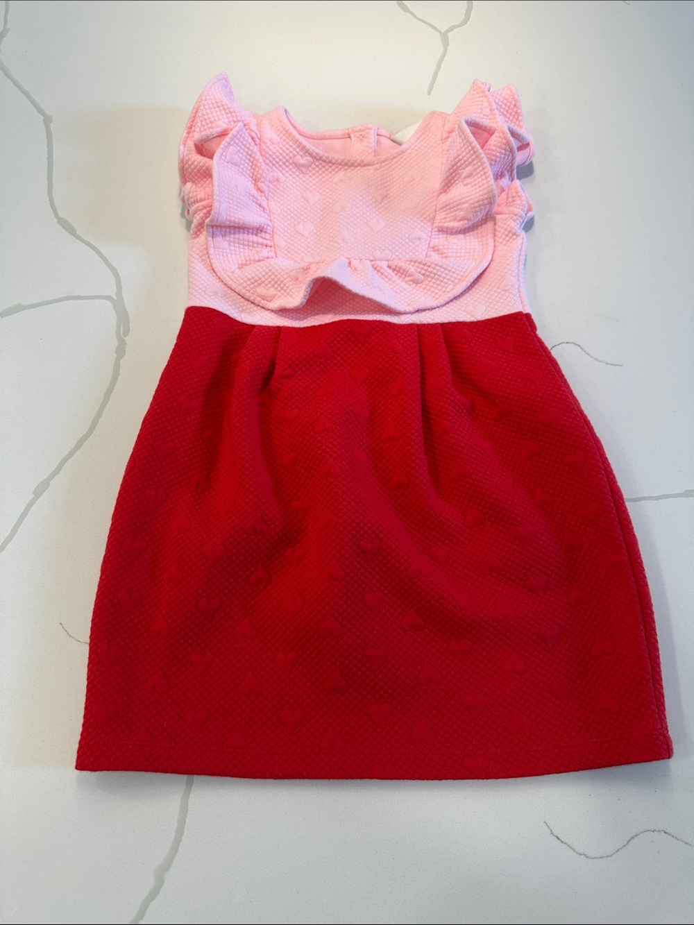 NWOT Janie and jack Quilted heart colorblocked ruffle sleeve dress pink red 🩷5❤️